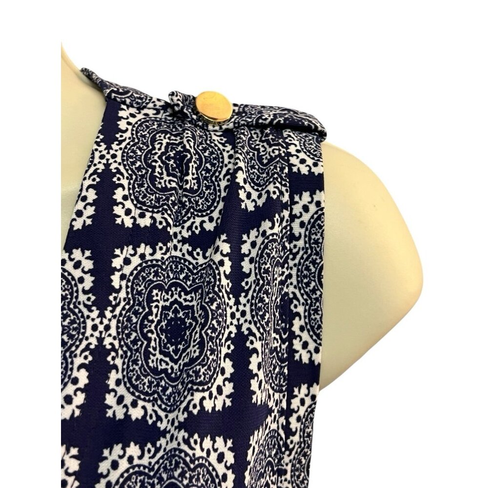 Banana Republic‎ Faux Wrap Dress Size XS Blue White Paisley Sleeveless Belted - Picture 5 of 16